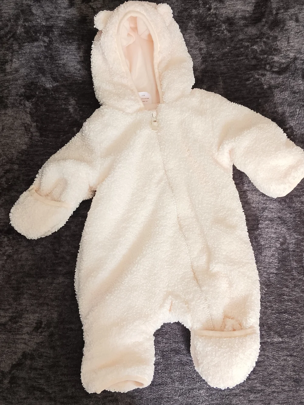 wonder nation Cream Hooded Fleece Lined One Piece Winter Body Suit Baby 0-3